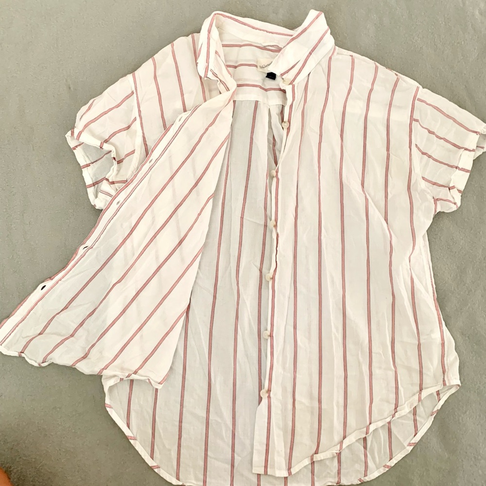 White and pink button up short sleeve top